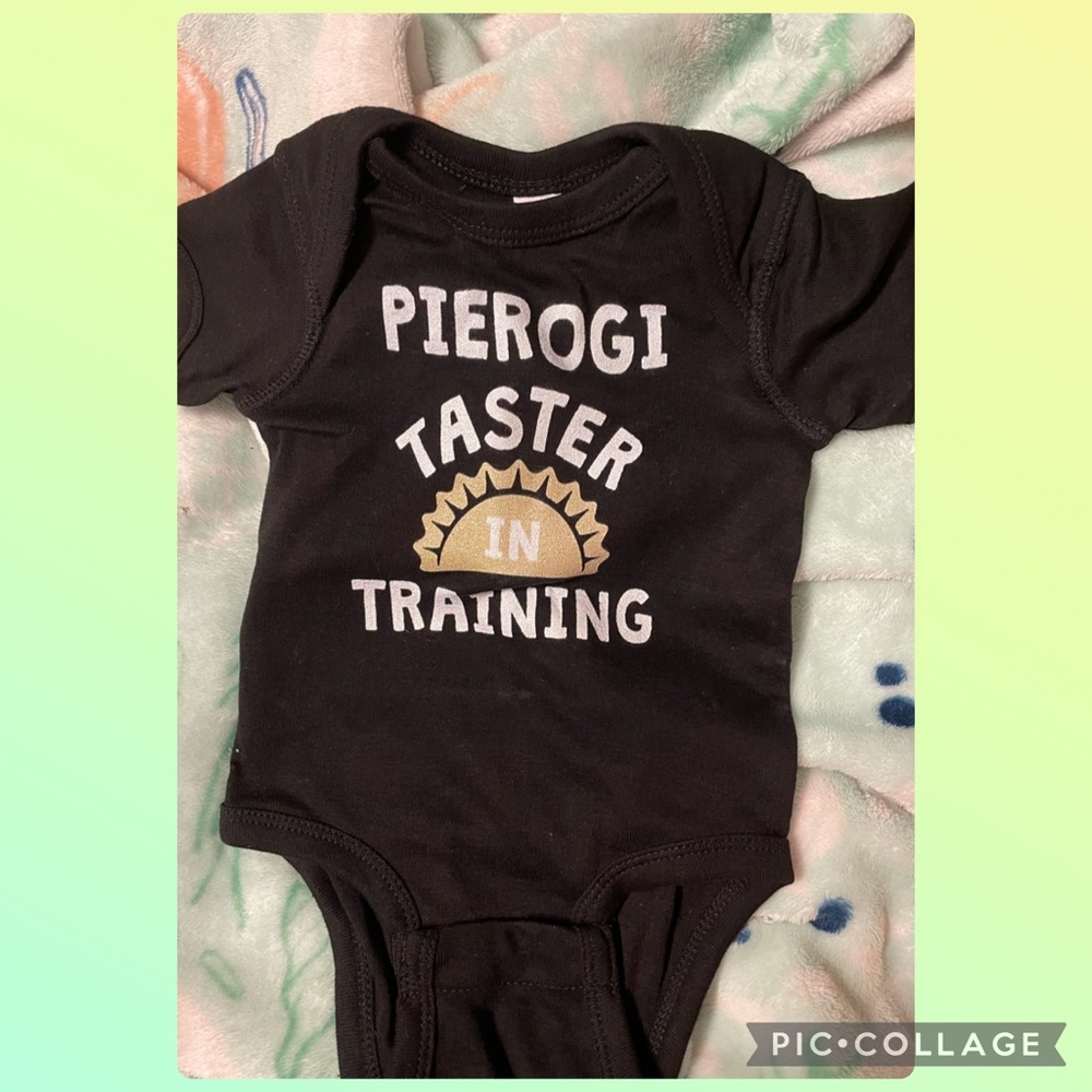 NWOT “Pierogi Taster in Training” black onesie